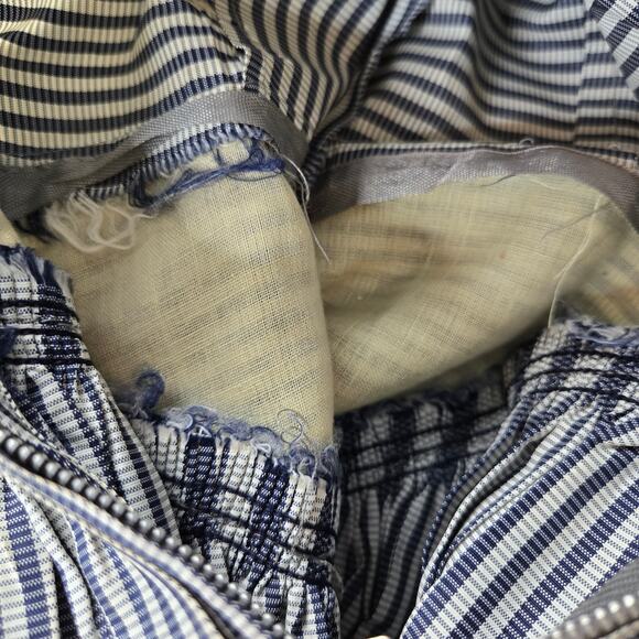 Vintage handmade striped dress 50s 60s XXS petite high neck blue cream ivory - Picture 14 of 15